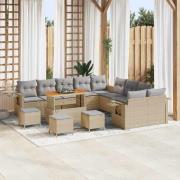 vidaXL Trädgårdsoffset med lagring 14 pcs Beige Poly rattan