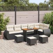 vidaXL Trädgårdsoffset 10 pcs Svart och gräddvit 110 x 55 x 71 cm