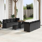 vidaXL Trädgårdsoffset med kudde 11 pcs Svart 90 x 55 x 71 cm