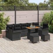 vidaXL Trädgårdsoffset med kudde 10 pcs Svart 90 x 55 x 71 cm