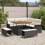 vidaXL Trädgårdsoffset 8 pcs Svart och kräm 100 x 100 x 71 cm