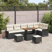 vidaXL Trädgårdsoffset med kudde 9 pcs Svart och kräm 90 x 55 x 71 cm