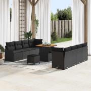 vidaXL Trädgårdsoffset med kudde 11 pcs Svart 80 x 80 x 71 cm