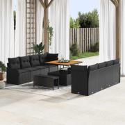 vidaXL Trädgårdsoffset med kudde 11 pcs Svart 100 x 100 x 71 cm