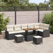vidaXL Trädgårdsoffset med kudde 9 pcs Svart och kräm 90 x 55 x 71 cm
