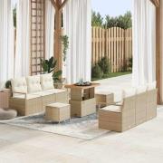 vidaXL Trädgårdsoffset med lagring 9 pcs Beige Poly rattan