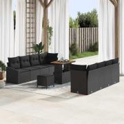 vidaXL Trädgårdsoffset med kudde 11 pcs Svart 90 x 55 x 71 cm