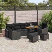 vidaXL Trädgårdsoffset med kudde 10 pcs Svart 90 x 55 x 71 cm