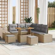 vidaXL Trädgårdsoffset med lagring 8 pcs Beige Poly rattan