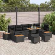 vidaXL Trädgårdsoffset med kudde 10 pcs Svart 90 x 55 x 71 cm