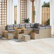 vidaXL Trädgårdsoffset med kudde med lagring 12 pcs Beige Poly rattan