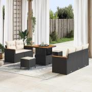 vidaXL Trädgårdsoffset med kudde med lagring 8 pcs Svart Poly rattan