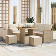 vidaXL Trädgårdsoffset med kudde med lagring Beige Poly rattan