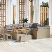 vidaXL Trädgårdsoffset med kudde med lagring Beige Poly rattan