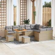 vidaXL Trädgårdsoffset med kudde med lagring Beige Poly rattan