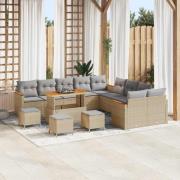 vidaXL Trädgårdsoffset med kudde med lagring 14 pcs Beige Poly rattan