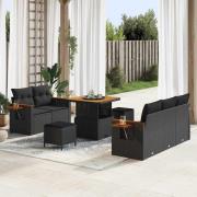 vidaXL Trädgårdsoffset med kudde med lagring 8 pcs Svart Poly rattan