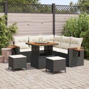 vidaXL Trädgårdsoffset med kudde med lagring 8 pcs Svart Poly rattan