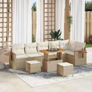 vidaXL Trädgårdsoffset med kudde med lagring 9 pcs Beige Poly rattan