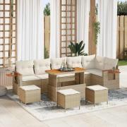 vidaXL Trädgårdsoffset med kudde med lagring 10 pcs Beige Poly rattan