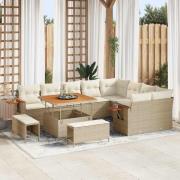 vidaXL Trädgårdsoffset med kudde med lagring 12 pcs Beige Poly rattan