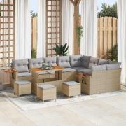 vidaXL Trädgårdsoffset med kudde med lagring 13 pcs Beige Poly rattan