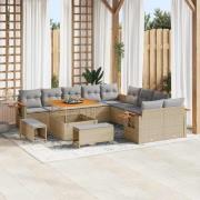vidaXL Trädgårdsoffset med kudde med lagring 13 pcs Beige Poly rattan