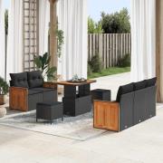 vidaXL Trädgårdsoffset med kudde med lagring 8 pcs Svart Poly rattan