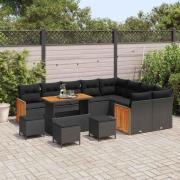 vidaXL Trädgårdsoffset 13 pcs Svart 110 x 55 x 71 cm konstrotting