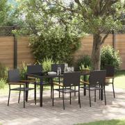 vidaXL Trädgårdsmöbelset 7 pcs Svart 150 x 90 x 75 cm konstrotting