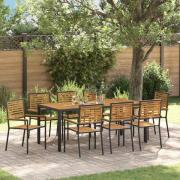 vidaXL Trädgårdsmöbelset 9 pcs Svart 190 x 90 x 75 cm konstrotting