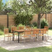 vidaXL Trädgårdsmöbelset 9 pcs Beige 200 x 100 x 75 cm konstrotting
