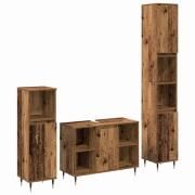 vidaXL Badrumsinredningsset 3 pcs Gammalt trä 30 x 30 x 180 cm