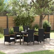 vidaXL Trädgårdsmöbelset med kudde 7 pcs Svart Poly rattan