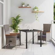 vidaXL Trädgårdsmöbelset med kudde 3 pcs Grå Poly rattan