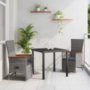 vidaXL Trädgårdsmöbelset med kudde 3 pcs Grå Poly rattan