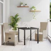 vidaXL Trädgårdsmöbelset med kudde 3 pcs Beige konstrotting