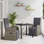 vidaXL Trädgårdsmöbelset med kudde 3 pcs Grå konstrotting
