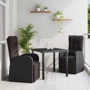 vidaXL Trädgårdsmöbelset med kudde 3 pcs Svart konstrotting