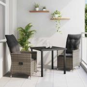 vidaXL Trädgårdsmöbelset med kudde 3 pcs Grå Poly rattan