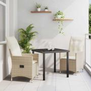 vidaXL Trädgårdsmöbelset med kudde 3 pcs Beige Poly rattan