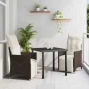 vidaXL Trädgårdsmöbelset med kudde 3 pcs Brun Poly rattan