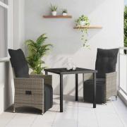 vidaXL Trädgårdsmöbelset med kudde 3 pcs Grå Poly rattan