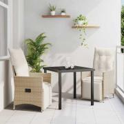 vidaXL Trädgårdsmöbelset med kudde 3 pcs Beige Poly rattan
