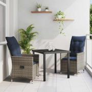 vidaXL Trädgårdsmöbelset 3 pcs Grå konstrotting