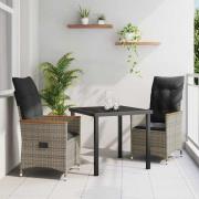 vidaXL Trädgårdsmöbelset med kudde 3 pcs Grå Poly rattan