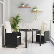 vidaXL Trädgårdsmöbelset med kudde 3 pcs Svart Poly rattan