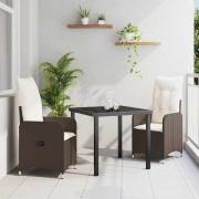 vidaXL Trädgårdsmöbelset med kudde 3 pcs Brun Poly rattan