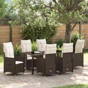 vidaXL Trädgårdsmöbelset med kudde 7 pcs Brun Poly rattan