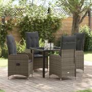 vidaXL Trädgårdsmöbelset med kudde 5 pcs Grå Poly rattan